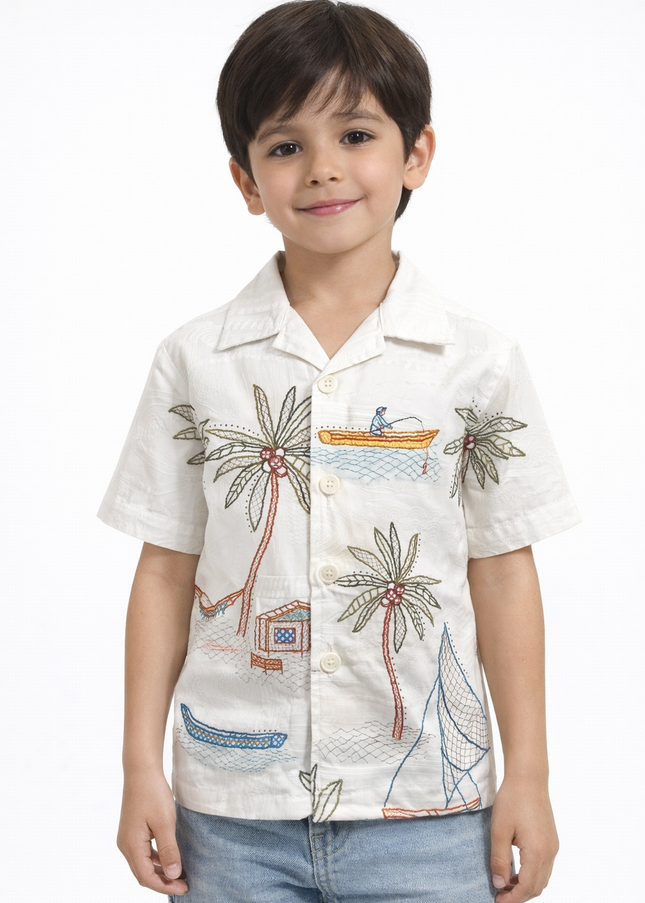 Boys Beach Print Cotton Shirt – Stylish Kids Summer Wear