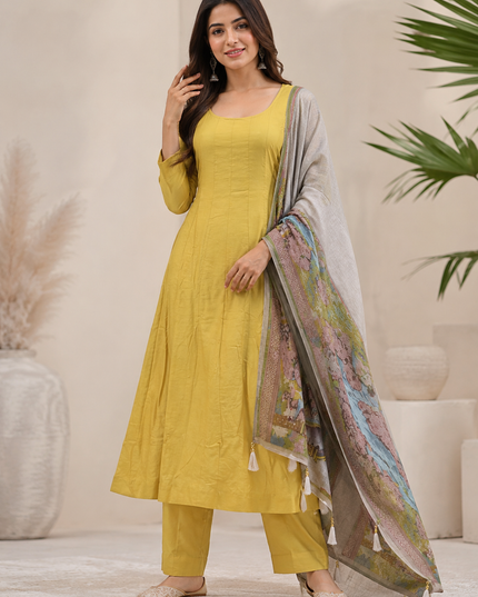 LADIES KURTI SET CODE-A264 Mustard Yellow Women’s Kurta Pant Set with Printed Dupatta