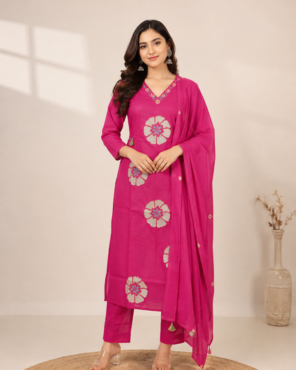 LADIES KURTI SET CODE-A255 Women’s Pink Embroidered Kurta Pant Set with Dupatta