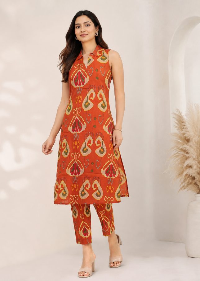 LADIES COTS CODE-A249 Women’s Printed Kurta Pant Set – Sleeveless Ethnic Co-Ord Set