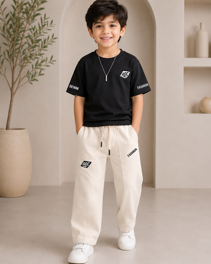 BOYS JEANS CODE-A269 Boys Off White Cargo Jogger Pants | Stylish Casual Bottom Wear