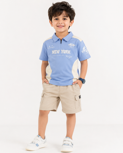 BOYS TSHIRT CODE-A278 Boys Light Blue Printed Polo T-Shirt | Half Sleeve Casual T-Shirt