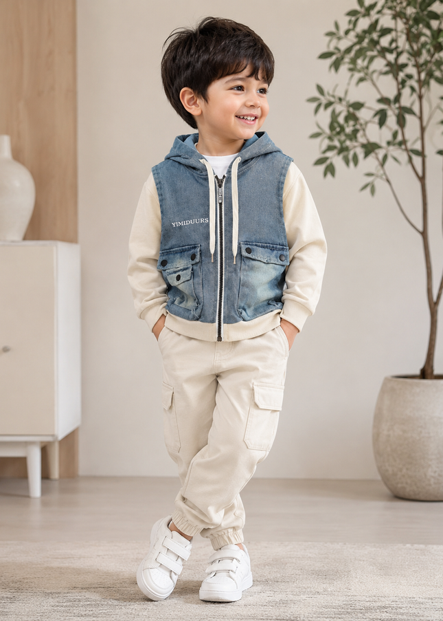 BOYS TSHIRT CODE-A266 Boys Denim Hooded Sleeveless Jacket | Stylish Casual Hoodie