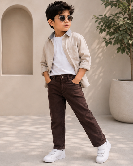BOYS JEANS CODE-A268 Boys Dark Brown Straight Fit Jeans | Casual Denim Jeans for Kids