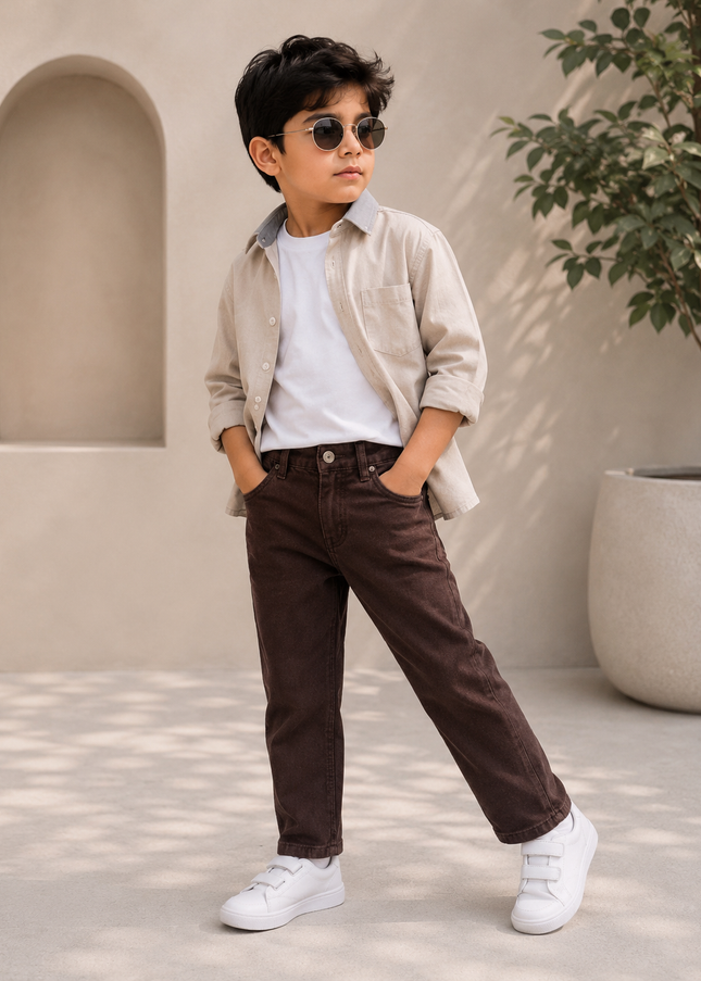 BOYS JEANS CODE-A268 Boys Dark Brown Straight Fit Jeans | Casual Denim Jeans for Kids