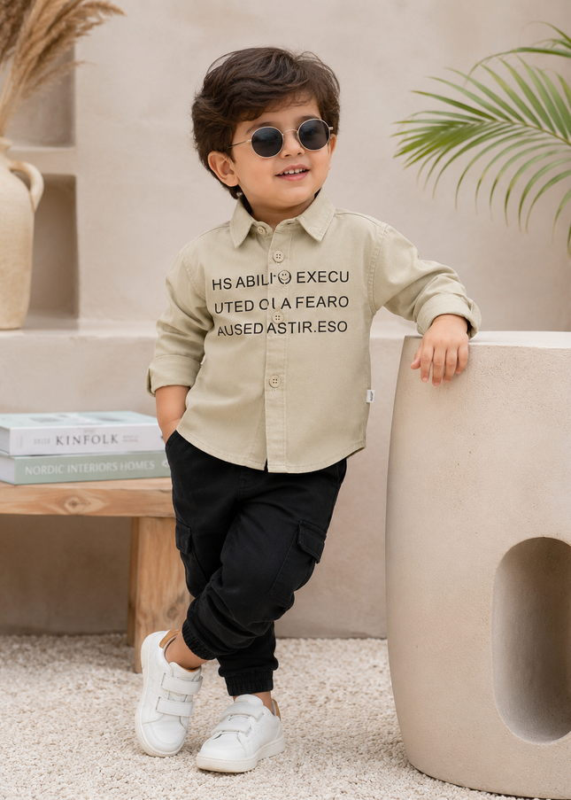 BOYS SHIRT CODE-A307 Boys Beige Printed Full Sleeve Shirt | Stylish Casual Shirt for Kids
