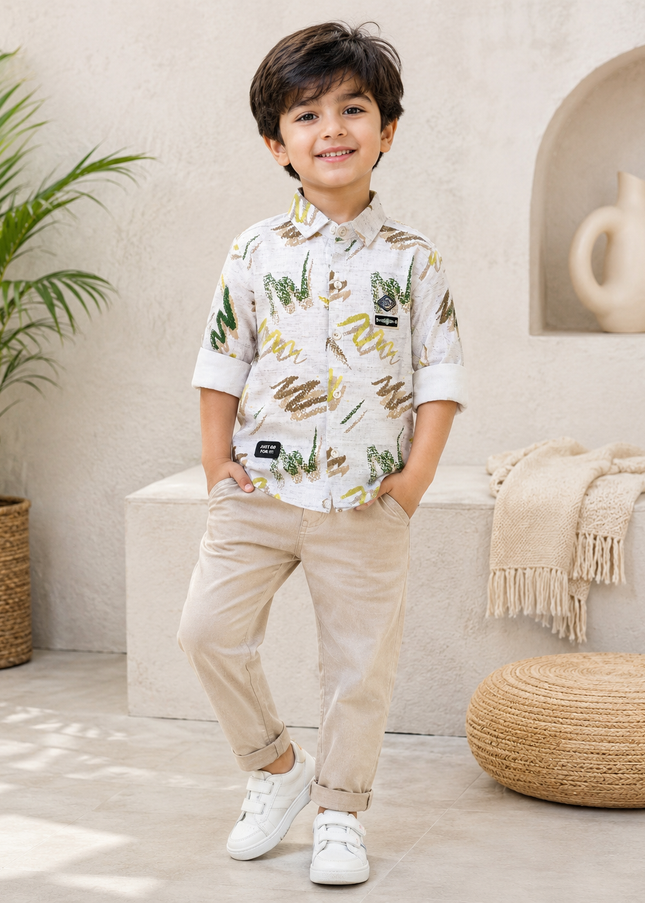BOYS SHIRT CODE-A338 Boys Printed Casual Shirt | Full Sleeve Cotton-Look Shirt for Kids