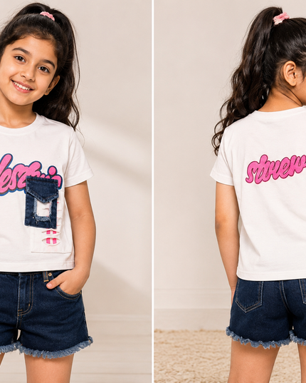 GIRLS TOPS CODE-A356 Girls Printed Cotton T-Shirt | Stylish Half Sleeve Casual Top