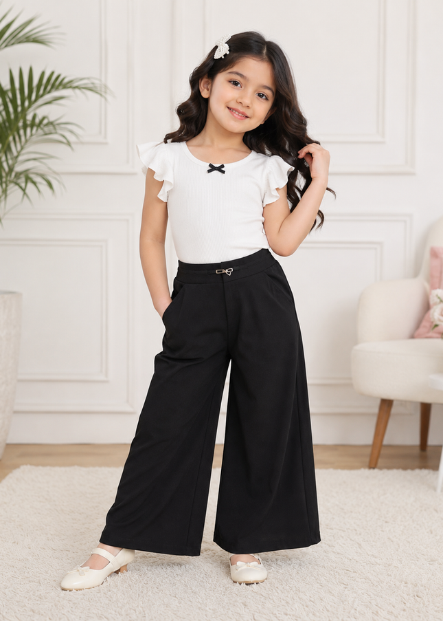 GIRLS JEANS CODE-A371 Girls Black Wide Leg Pants | Stylish & Comfortable Palazzo Trousers