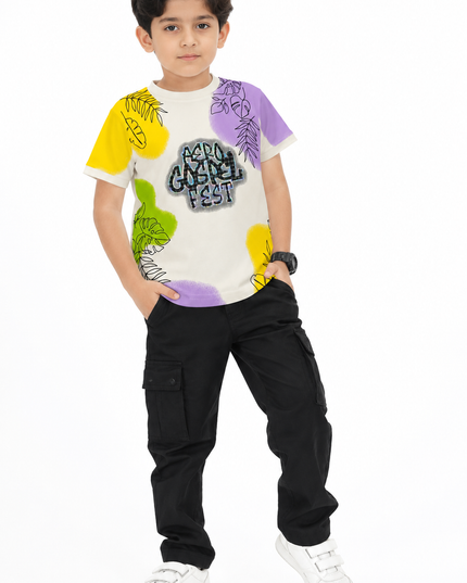 BOYS TSHIRT CODE-A146Boys White Printed Cotton Half Sleeve T-Shirt | Premium Casual Summer Wear | He And She Kidswear