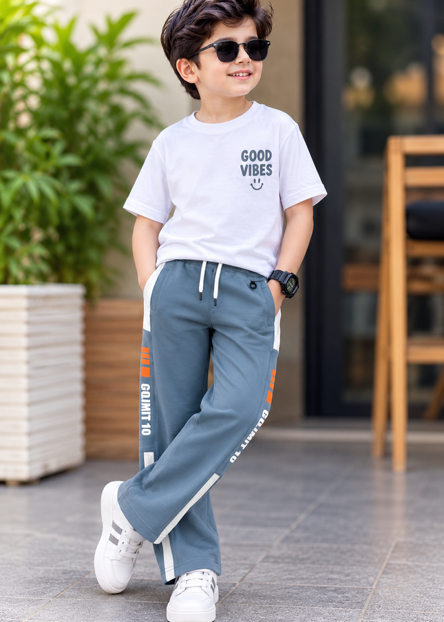 BOYS TRACK CODE-A135 Boys Stylish Wide-Leg Track Pants with Side Stripe | 2 Color Variants