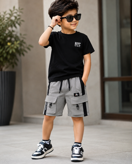 BOYS SHORT CODE-A137 Boys Stylish Cargo Capris with Utility Pockets | He and She
