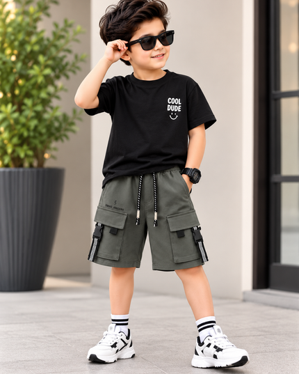 BOYS SHORT CODE-A137 Boys Stylish Cargo Capris with Utility Pockets | He and She