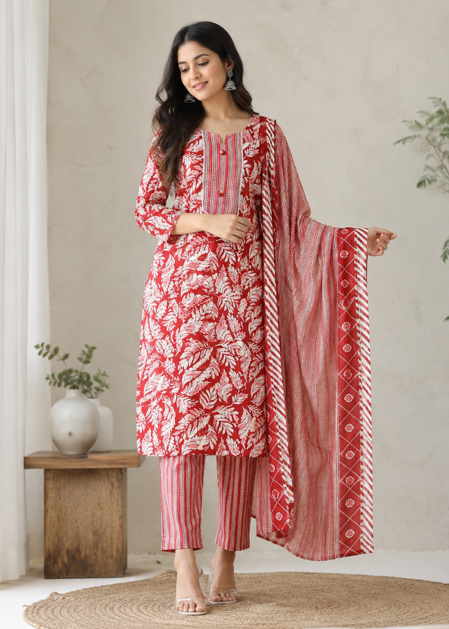 LADIES KURTI SET CODE-A172 Women's Maroon Kurti Set with Dupatta | He and She