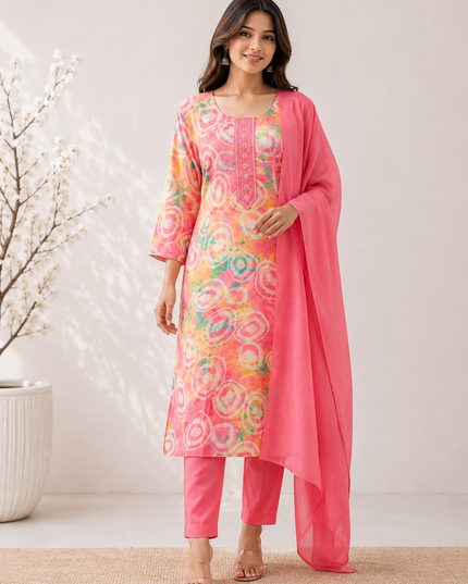 LADIES KURTI SET CODE-A185 He And She Women's Printed Straight Kurti Pant Set with Dupatta | Ethnic Wear | Regular Fit