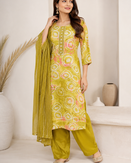 LADIES KURTI SET CODE-A188 He and She Women's Mustard Printed Kurti Set with Dupatta | Straight Kurta & Salwar | Ethnic Wear