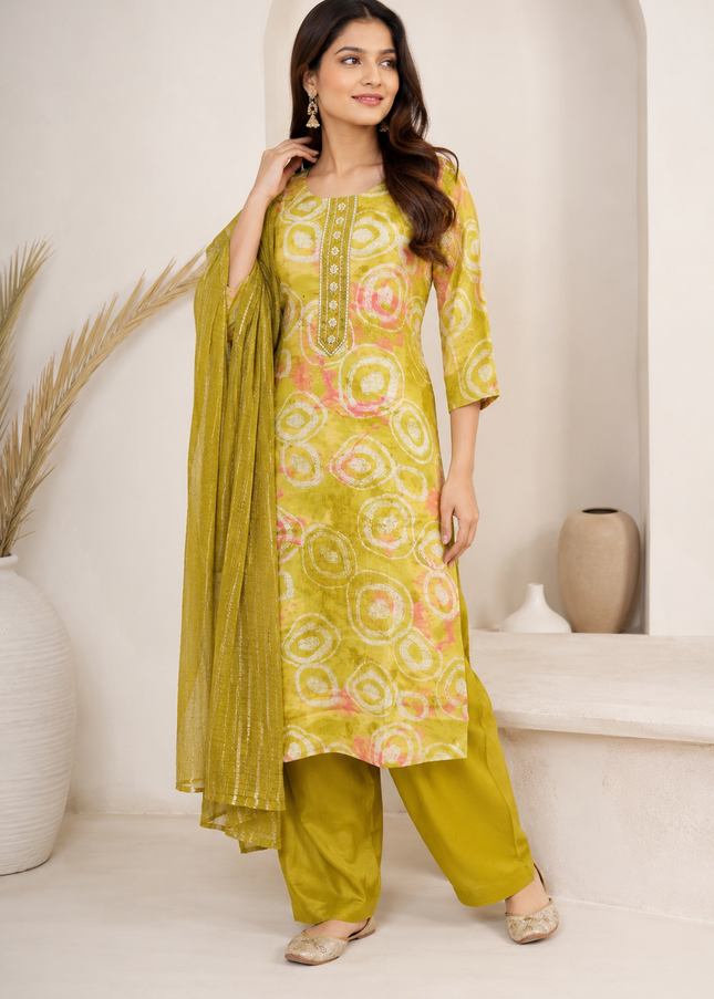 LADIES KURTI SET CODE-A188 He and She Women's Mustard Printed Kurti Set with Dupatta | Straight Kurta & Salwar | Ethnic Wear