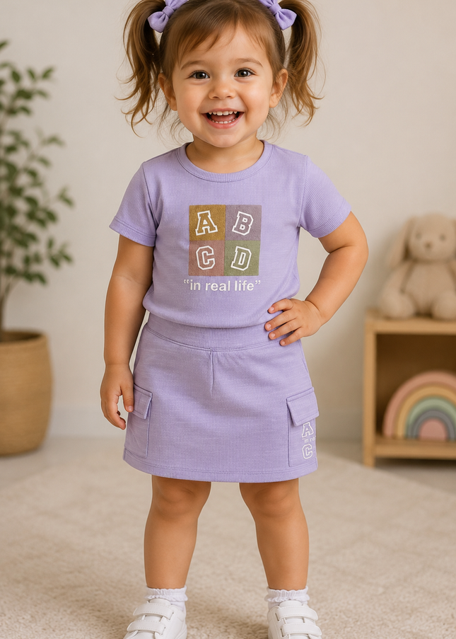 GIRLS CORDSET CODE-A69 He & She Girls Black Bow Print Co-Ord Set | Stylish T-Shirt & Shorts Set for Girls