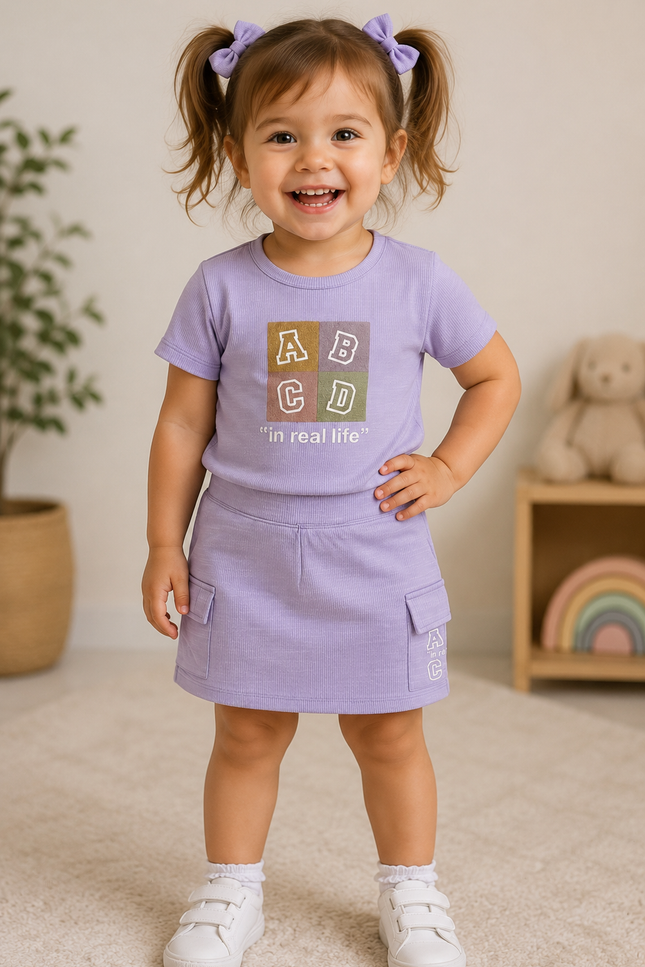 GIRLS CORDSET CODE-A69 He & She Girls Black Bow Print Co-Ord Set | Stylish T-Shirt & Shorts Set for Girls