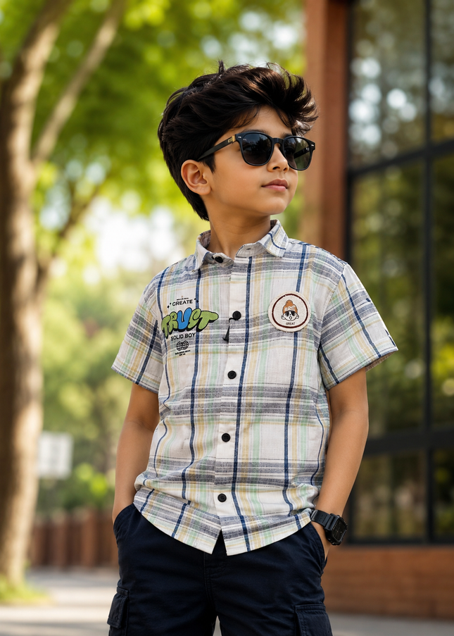 BOYS SHIRT CODE-A82 He & She Boys Casual Checked Half Sleeve Cotton Shirt | Stylish Summer Kids Shirt