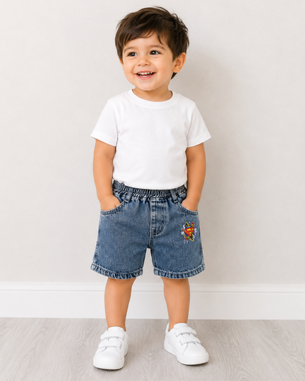 BOYS SHORT CODE-B70 He and She Boys Denim Shorts | Comfortable Elastic Waist Casual Shorts for Kids