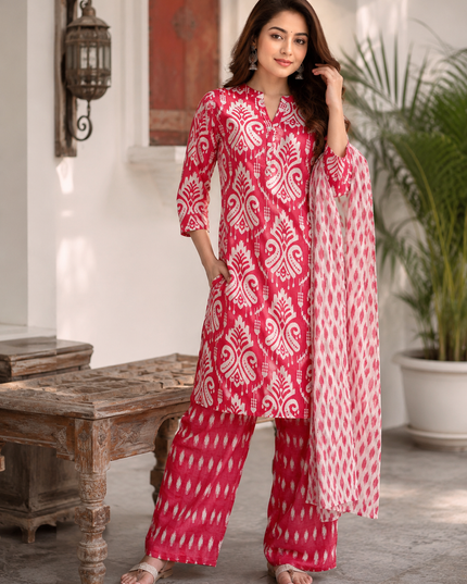LADIES KURTI SET CODE-A55 He and She Girls Pink Printed Kurti Set with Palazzo & Dupatta | Ethnic Wear for Girls
