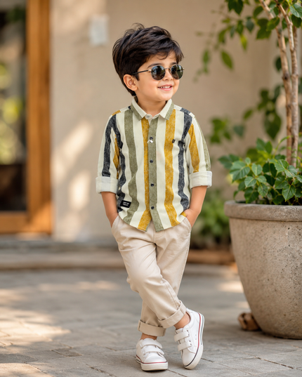 BOYS SHIRTS CODE-B86 He and She Boys Vertical Striped Full Sleeve Casual Shirt | Premium Cotton Blend | Kids Fashion Shirt