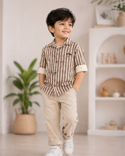 BOYS SHIRTS CODE-B97 Boys Maroon & Green Vertical Stripe Full Sleeve Casual Shirt