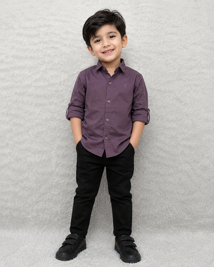 BOYS SHIRTS CODE-B94 He And She Boys Solid Full Sleeve Cotton Blend Casual Shirt – Black & Wine