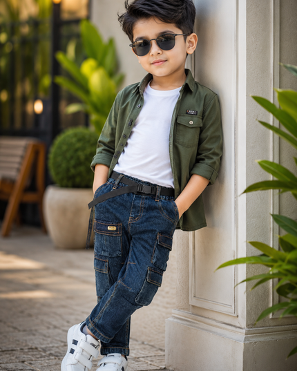 BOYS JEANS CODE-B56 Boys Premium Cargo Denim Jeans with Adjustable Belt | Stylish Casual Kids Jeans | He and She