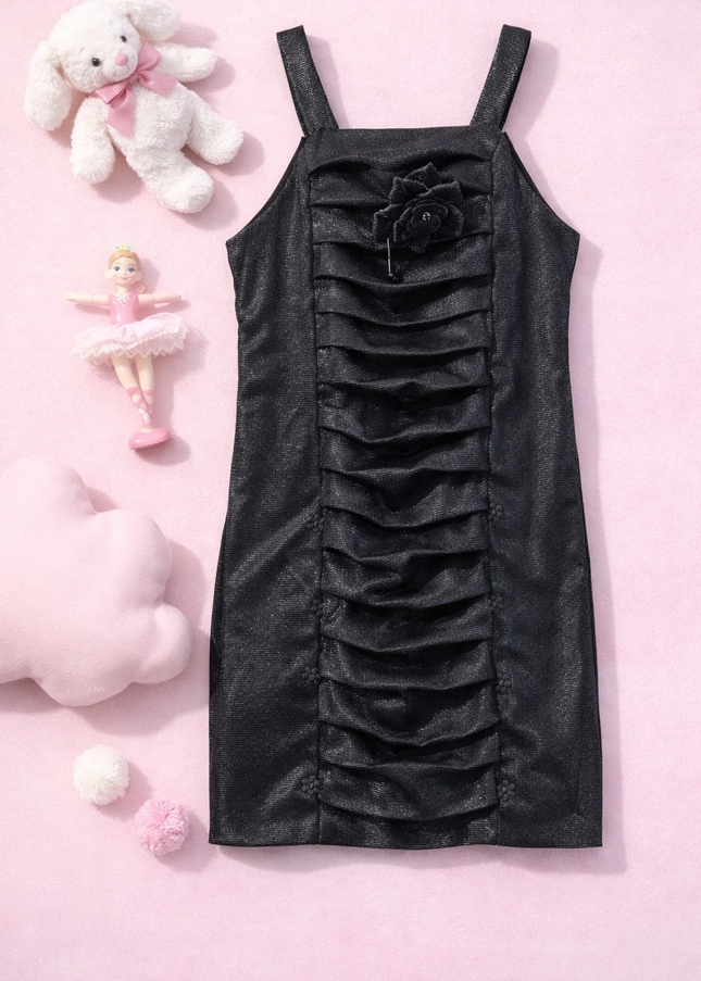 Girls Black Ruffle Party Dress | Sleeveless Stylish Kids Dress | He and She