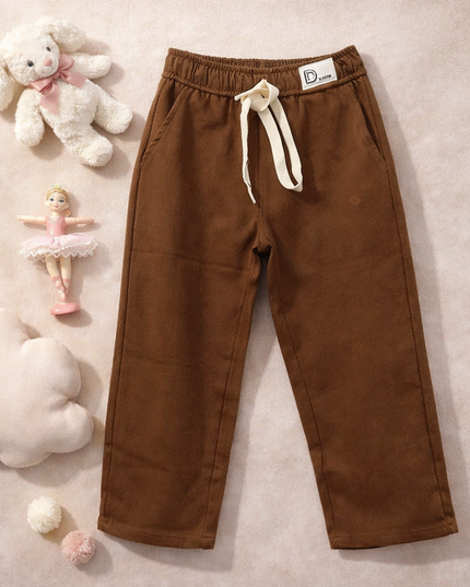 He & She Kids Girls Brown Cotton Track Pants with Drawstring – Comfortable Elastic Waist Bottom Wear