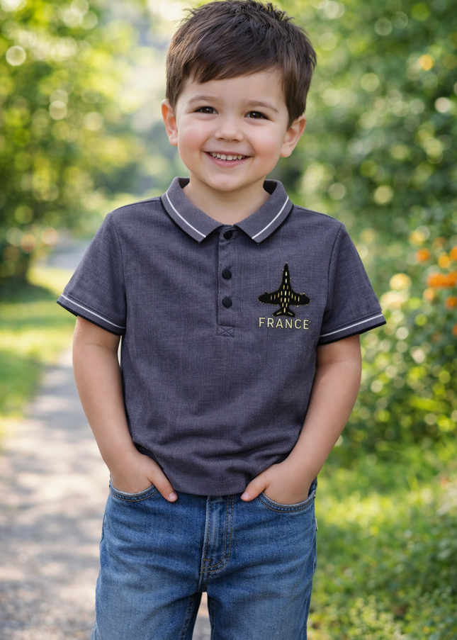 Boys Grey Polo T-Shirt with Collar | Premium Casual Kidswear by He & She