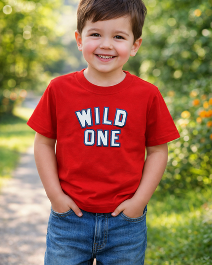 Boys Red Printed T-Shirt “Wild One” | Stylish Kids Casual Wear by He & She