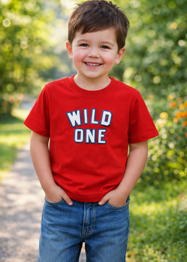 Boys Red Printed T-Shirt “Wild One” | Stylish Kids Casual Wear by He & She