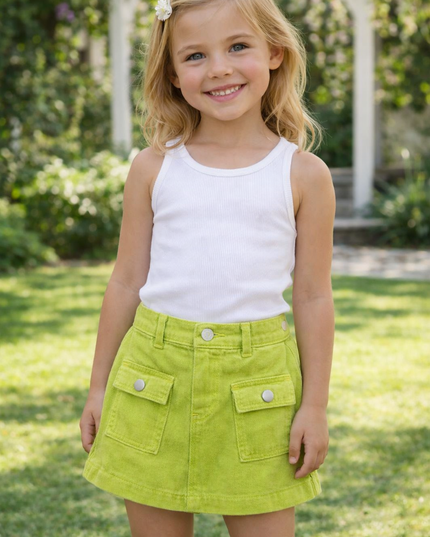 Girls Lime Green Pocket Skort | Stylish & Comfortable Kids Skirt Shorts – He & She