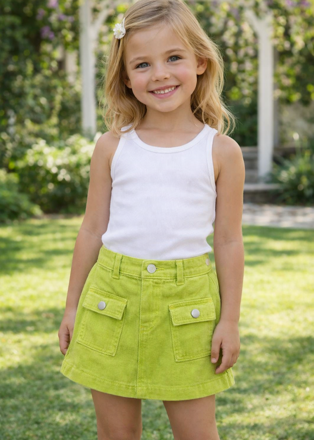 Girls Lime Green Pocket Skort | Stylish & Comfortable Kids Skirt Shorts – He & She