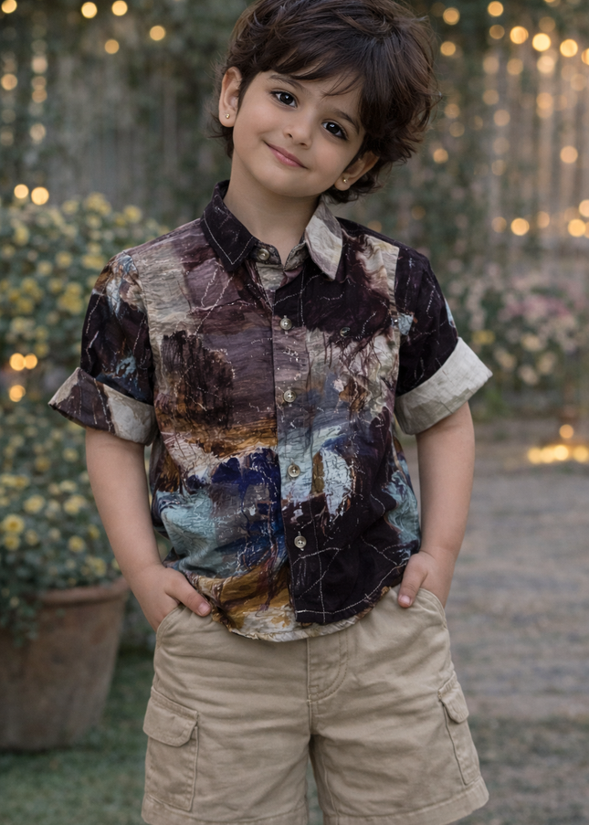 He & She Kids Abstract Printed Cotton Shirt – Stylish 700.00 Casual Boys Shirt
