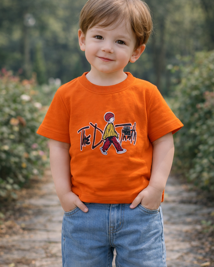 Boys Orange Graphic T-Shirt | Kids Casual Cotton Half Sleeve Tee