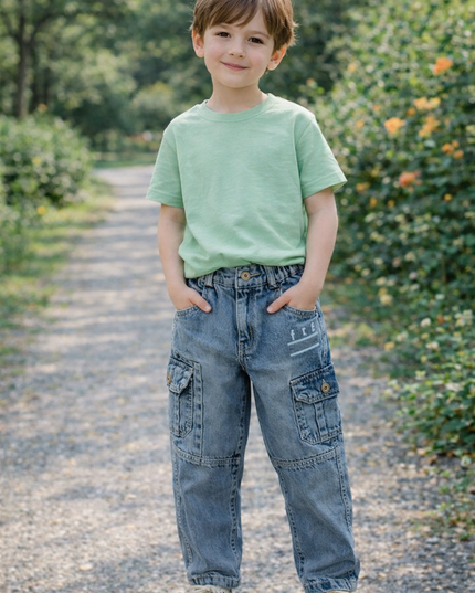 Boys Blue Cargo Denim Jeans – Stylish Multi-Pocket Kids Jeans | He & She