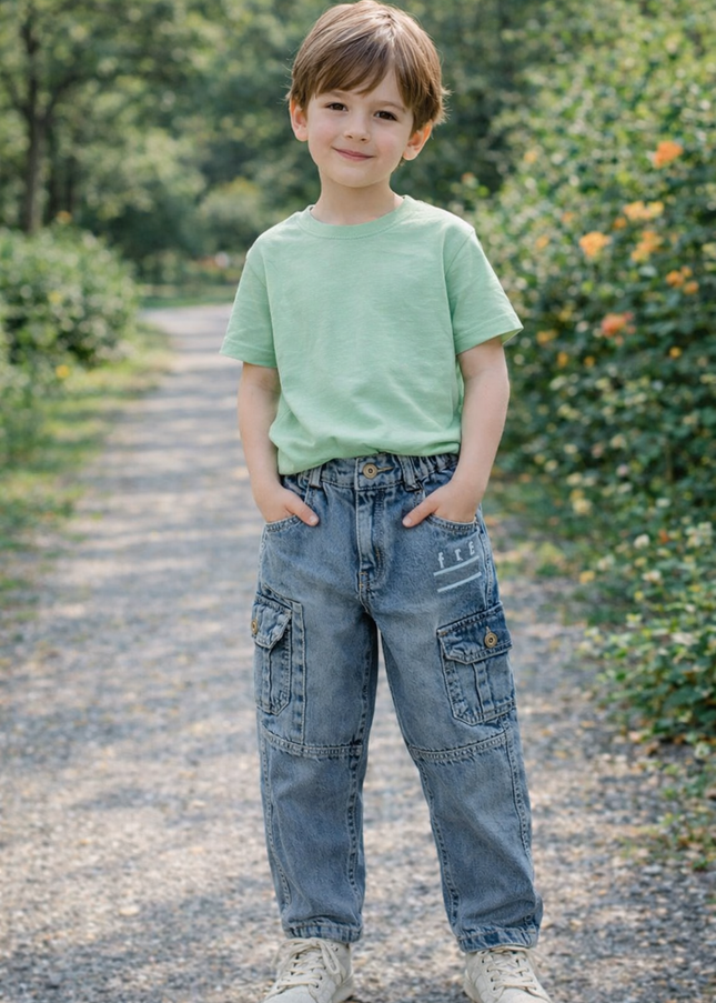 Boys Blue Cargo Denim Jeans – Stylish Multi-Pocket Kids Jeans | He & She
