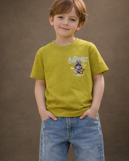 Boys Lime Green Graphic T-Shirt | Kids Casual Cotton Half Sleeve Tee