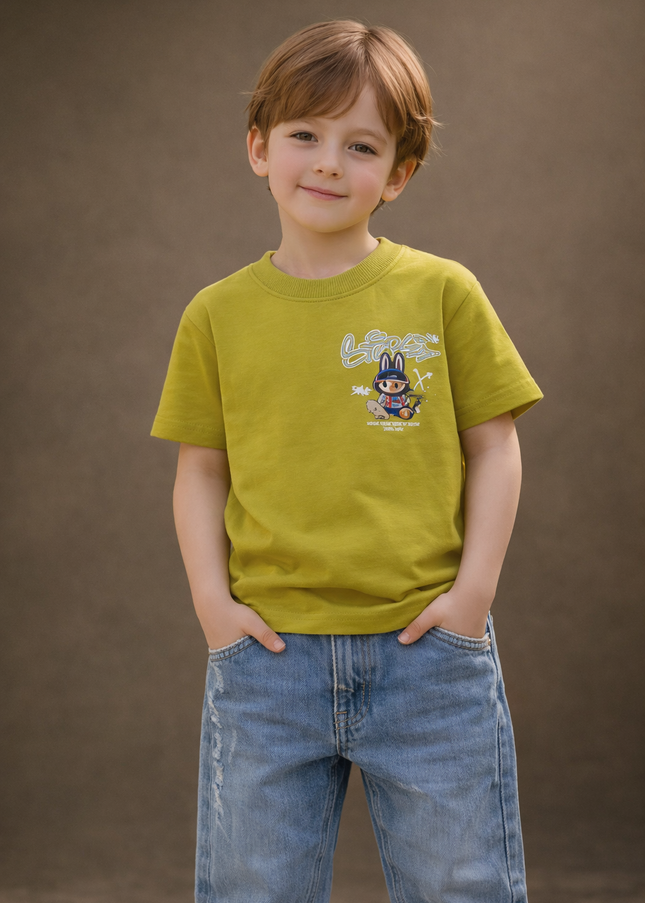 Boys Lime Green Graphic T-Shirt | Kids Casual Cotton Half Sleeve Tee