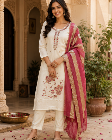 Women’s Floral Printed Kurti Pant Set with Dupatta for Women | Ethnic Wear by He And She