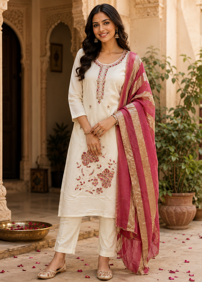 Women’s Floral Printed Kurti Pant Set with Dupatta for Women | Ethnic Wear by He And She