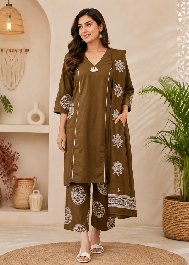 Women Printed Kurti Set with Palazzo & Dupatta | Ethnic Wear for Women | He and She