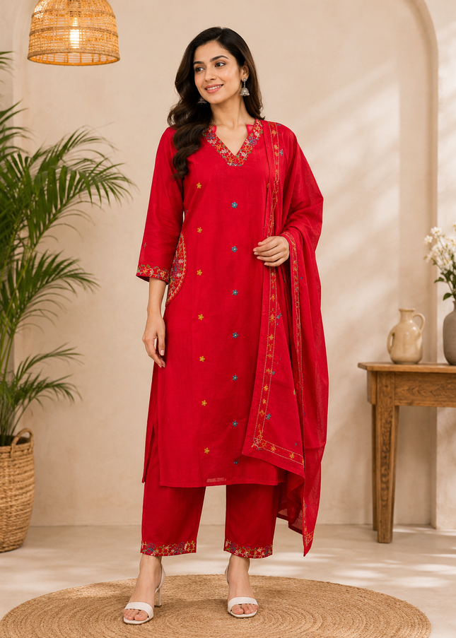 Women Embroidered Kurti Set with Dupatta | Elegant Ethnic Wear for Women | He and She