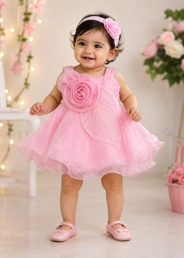 Baby Girls Pink Party Wear Frock | Stylish Princess Dress by He And She