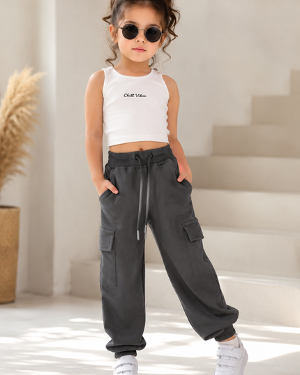 He and She Girls Baggy Cargo Jeans – Trendy Relaxed Fit Jogger Pants for Kids