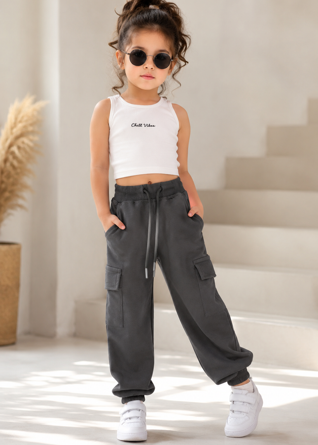 He and She Girls Baggy Cargo Jeans – Trendy Relaxed Fit Jogger Pants for Kids
